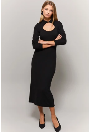 Kadın Siyah Gömlek Yaka Pencereli Elbise Yİ1957