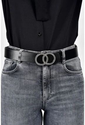 Kadın Siyah-Gümüş Çift Tokalı Kemer BE347