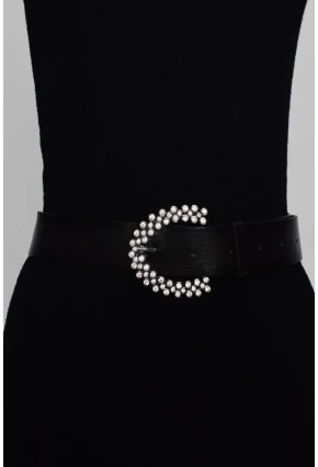 Kadın Siyah-Gümüş Taşlı Kemer BE321