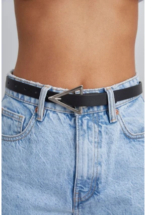 Kadın Siyah-Gümüş Üçgen Tokalı Kemer BE521