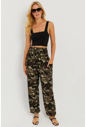 Kadın Siyah-Haki Beli Gipeli Şalvar Pantolon ÖM404