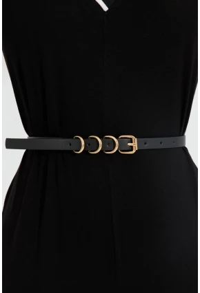 Kadın Siyah Halkalı Kare Tokalı Kemer BE687