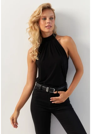 Kadın Siyah Halter Yaka Bluz LPP1273