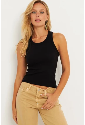 Kadın Siyah Halter Yaka Fitilli Bluz MK11