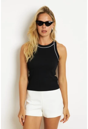Kadın Siyah Halter Yaka Kaşkorse Bluz AYD326