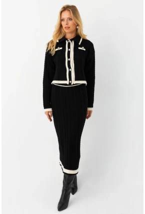 Kadın Siyah İkili Alt Üst Triko Takım NUV34