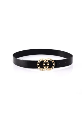 Kadın Siyah İkili Tokalı İncili Kemer BE418