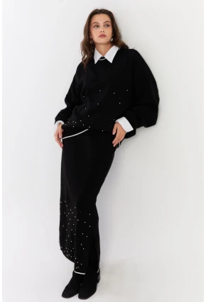 Kadın Siyah İncili Alt Üst Etek Takım YİL554