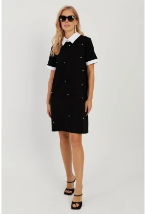 Kadın Siyah İncili Midi Elbise ST833