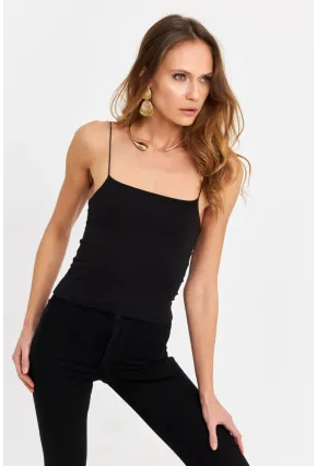 Kadın Siyah İp Askılı Crop Bluz EV63