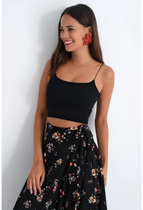 Kadın Siyah İp Askılı Penye Büstiyer EF10