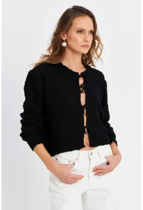 Kadın Siyah İpli Triko Hırka YV323