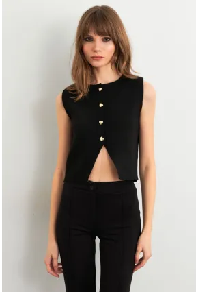 Kadın Siyah Kalp Düğmeli Triko Bluz SF2560