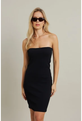 Kadın Siyah Kalp Yaka Kaşkorse Mini Elbise TF45