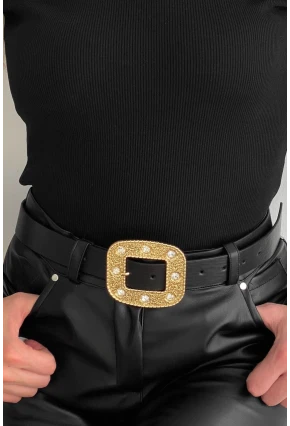 Kadın Siyah Kare Toka Taşlı Kemer BE614