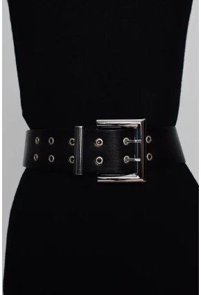 Kadın Siyah Kare Tokalı Kuş Gözlü Kemer BE311