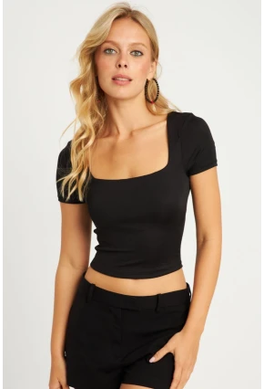 Kadın Siyah Kare Yaka Bluz AYD338