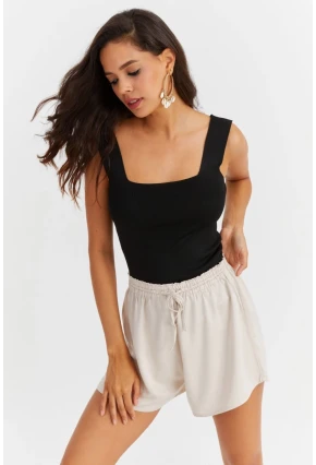 Kadın Siyah Kare Yaka Triko Bluz YV80