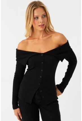 Kadın Siyah Kaşkorse Bluz RLO3032-9