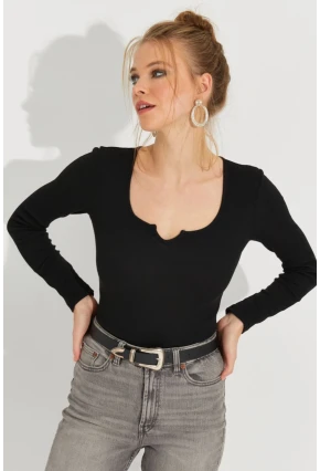 Kadın Siyah Kaşkorse Bluz Yİ2496