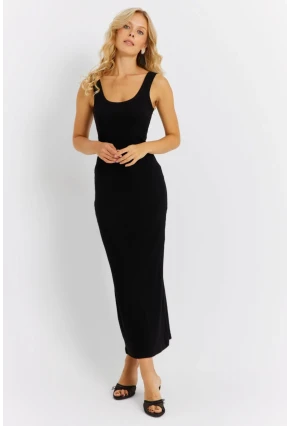 Kadın Siyah Kaşkorse Midi Elbise MK26