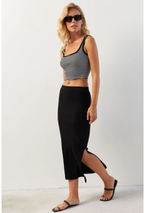 Kadın Siyah Kaşkorse Midi Etek XL2034