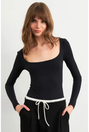 Kadın Siyah Kayık Yaka Basic Body CY352