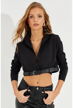 Kadın Siyah Kemerli Kısa Gömlek MEN2017
