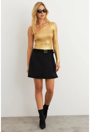Kadın Siyah Kemerli Mini Etek KED4202