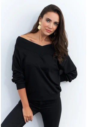 Kadın Siyah Kısa Sweatshirt TF16