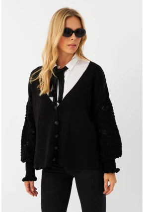 Kadın Siyah Kolları Örme Hırka MSE800