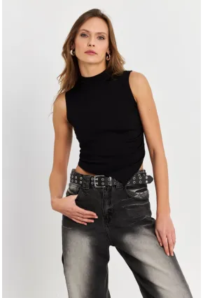 Kadın Siyah Kolsuz Crop Bluz ZH07