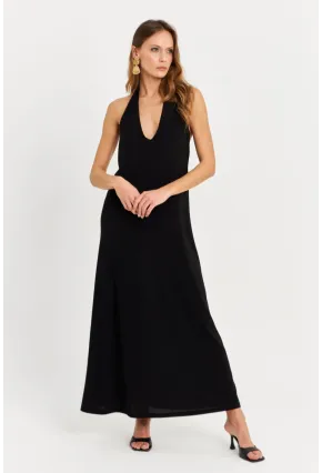 Kadın Siyah Kolsuz Midi Elbise TF73