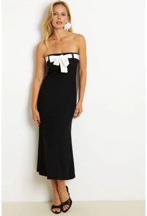 Kadın Siyah Kontrast Kemerli Maxi Elbise EY2826