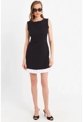 Kadın Siyah Kontrast Pileli Mini Elbise FRY100