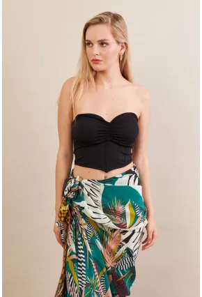 Kadın Siyah Korse Dikişli Crop Bluz AN6025