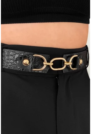 Kadın Siyah Kroko Zincir Kemer BE667