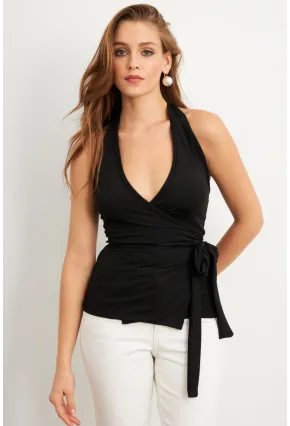 Kadın Siyah Kruvaze Bağlamalı Bluz EY3095