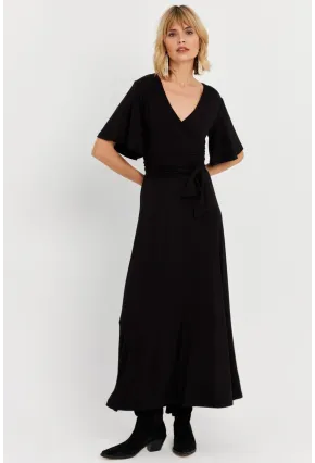 Kadın Siyah Kruvaze Bağlamalı Maxi Elbise EY3038