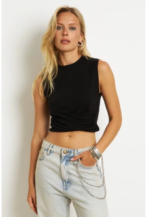 Kadın Siyah Kruvaze Bluz YZ1105