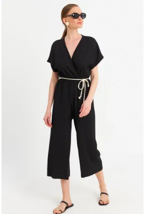 Kadın Siyah Kruvaze Bürümcük Tulum OR10007