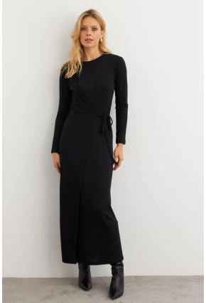 Kadın Siyah Kruvaze Maxi Elbise MTF31
