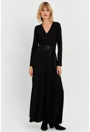 Kadın Siyah Kruvaze Maxi Elbise VTN3