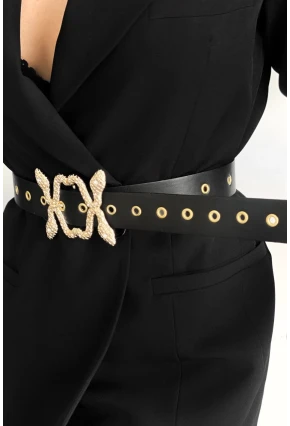 Kadın Siyah Kuş Gözlü Yılan Toka Kemer BE615