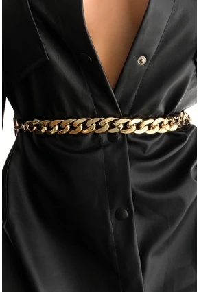 Kadın Siyah Lastikli Zincir Kemer BE668