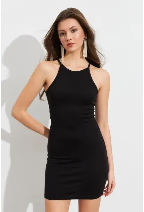 Kadın Siyah Midi Dar Elbise EV23