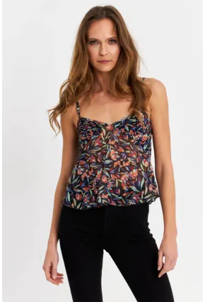 Kadın Siyah-Mor Desenli Tül Crop Bluz SB309