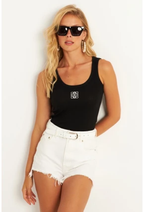 Kadın Siyah Nakışlı Kaşkorse Bluz MK17