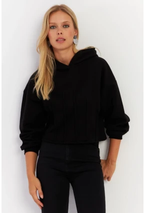 Kadın Siyah Nervüllü Üç İplik Sweatshirt TF13