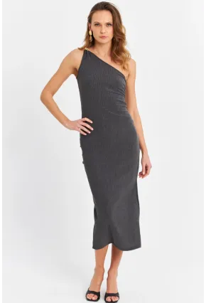 Kadın Siyah Omuz Aksesuarlı Kolsuz Midi Elbise MOD2400